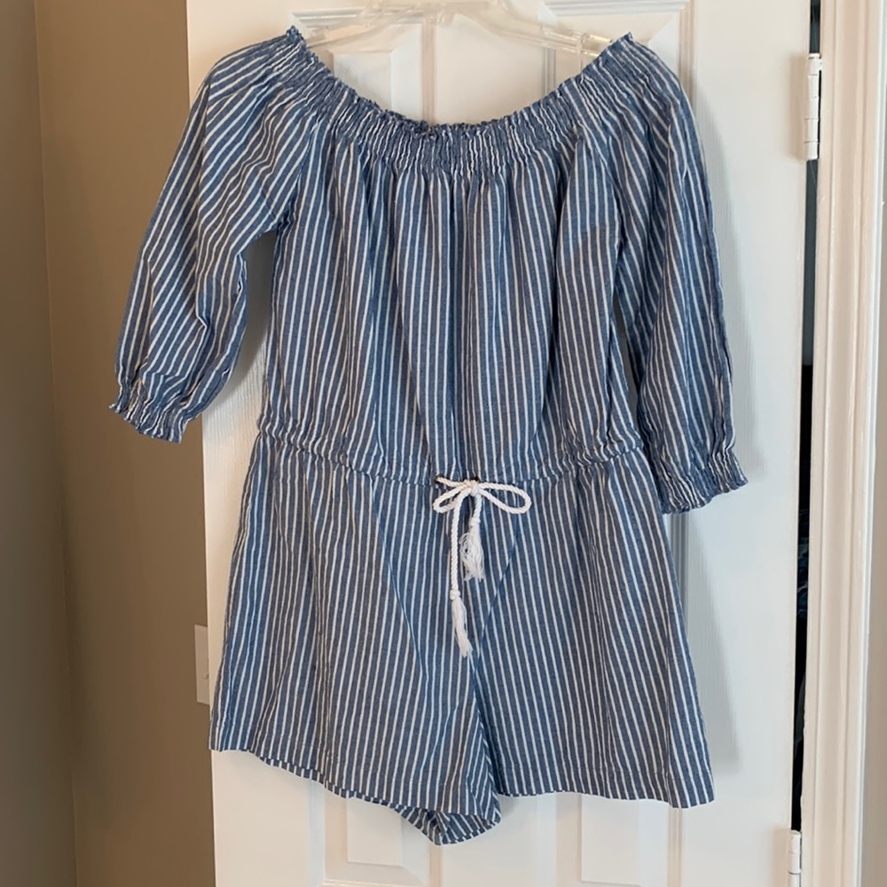 Striped off the shoulder romper, size small